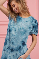 BiBi Puff Sleeve With Side Pockets Tie Dye Dress OutfitFlow